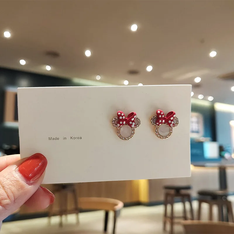 

Fashion Korean Zircon Bowknot Mickey Head Earrings Women Creative Cute Little Mouse Earrings