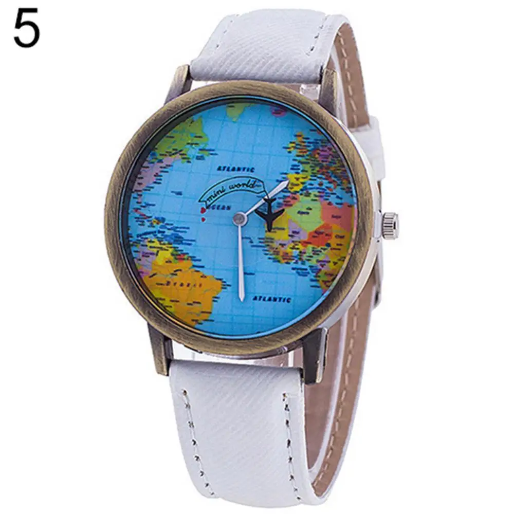 Mini World Quartz Watch para homens e mulheres, mapa unisex, avião, viagem, relógio de pulso de couro, relógio de moda, venda quente