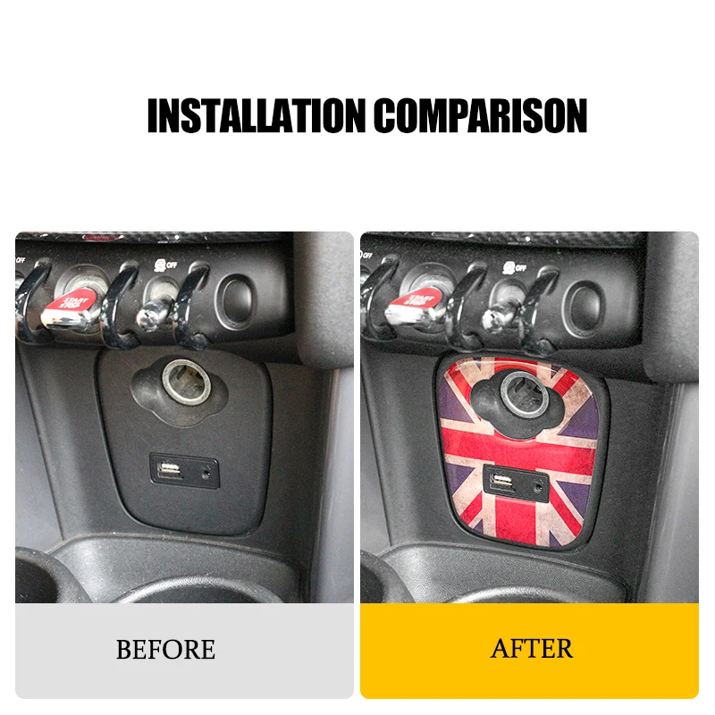 Union Jack AUX Cigarette Lighter USB Dashboard Panel 3D Soft Cover Sticker for Mini Cooper S F55 F56 F 56 Car Auto Accessories