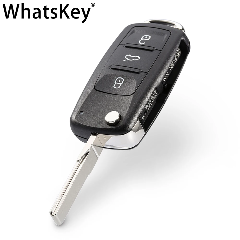 WhatsKey-carcasa de llave de coche remota abatible para Volkswagen, Polo, Lavida, Golf, Skoda Octavia, Passa, hoja sin cortar, 2 y 3 botones