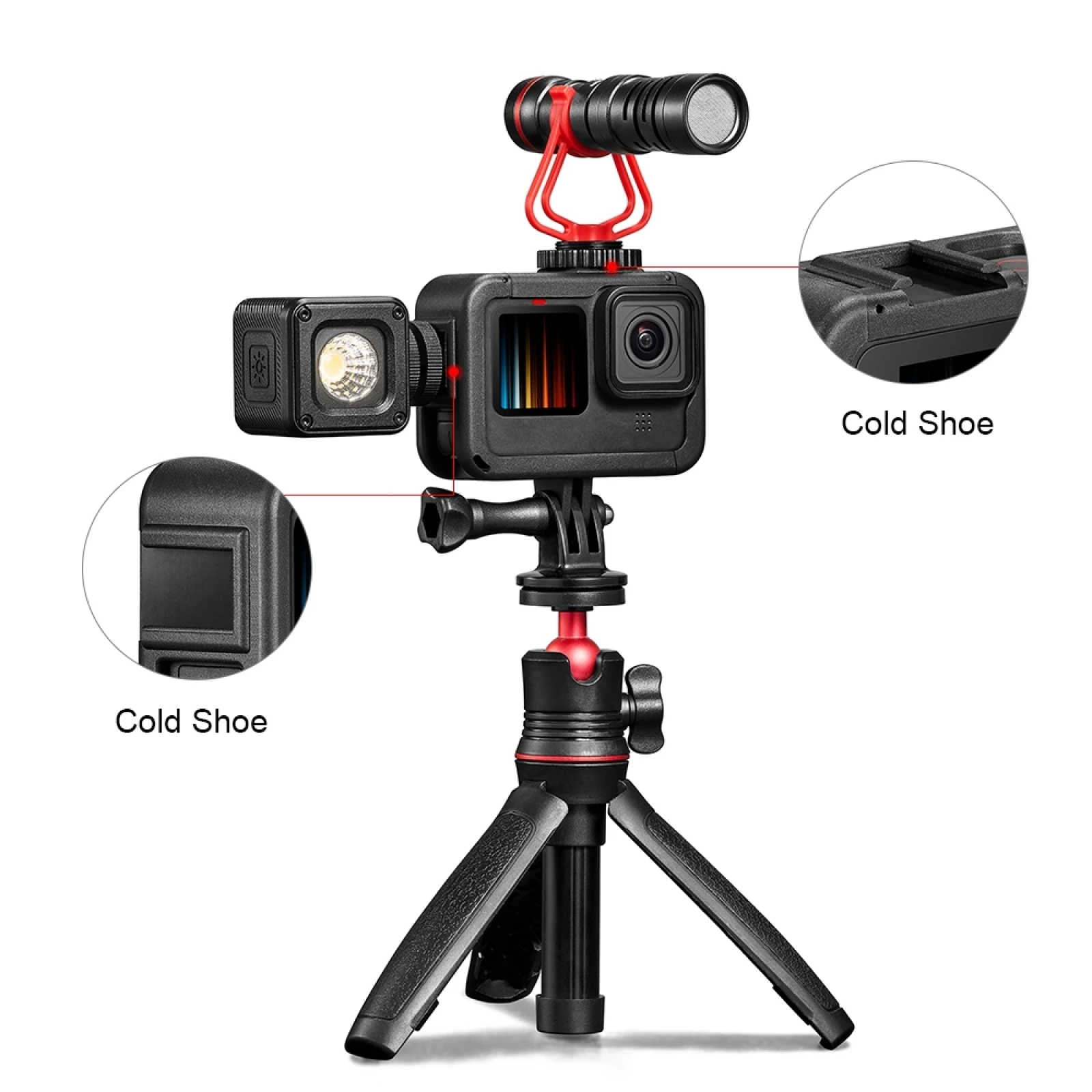 PULUZ Có Thể Sạc PA Khung Gắn Ốp Lưng Bảo Vệ Lồng Với Giày Lạnh Căn Cứ Khe Cắm Cho Gopro HERO11 10 9 Đen Thể Thao máy Quay Hành Động