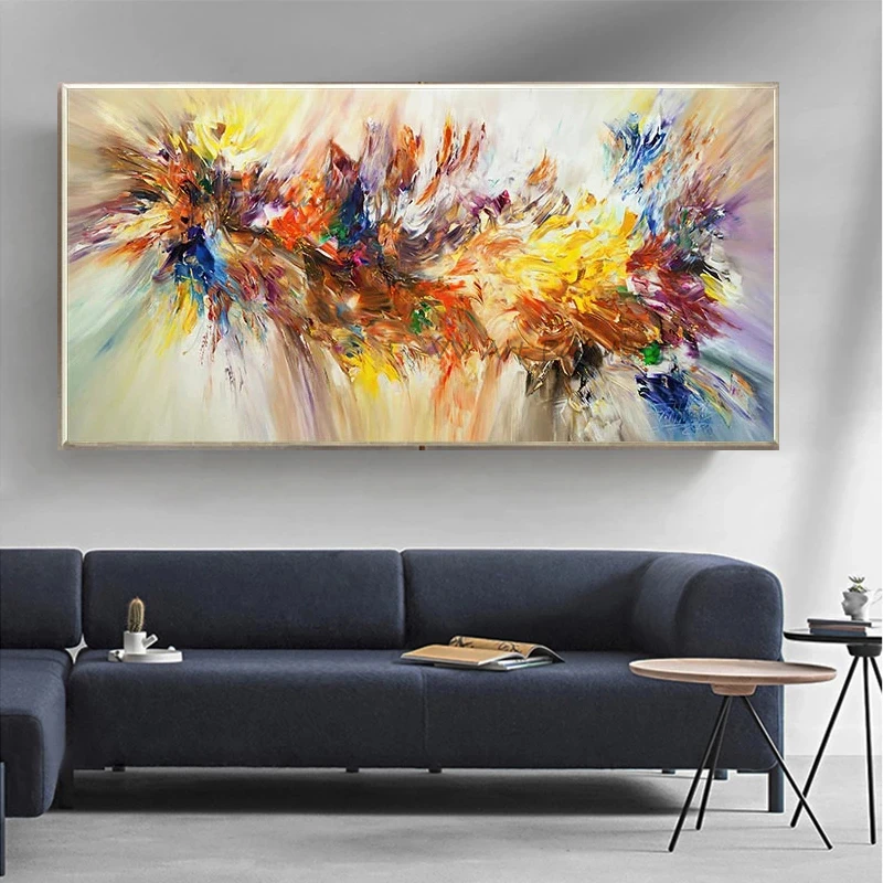 

Abstract Color Oil Painting Canvas Picture Golden Artwork Knife Art For Home Living Room Decor