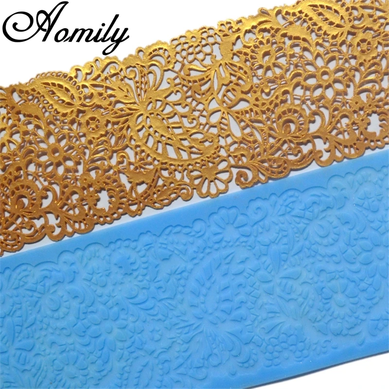 Aomily Delicate Flower leaf Lace Silicone Mold Cake Border Decoration Tool Fondant Cake 3D Mold Food Grade Mat Mould Baking Mold