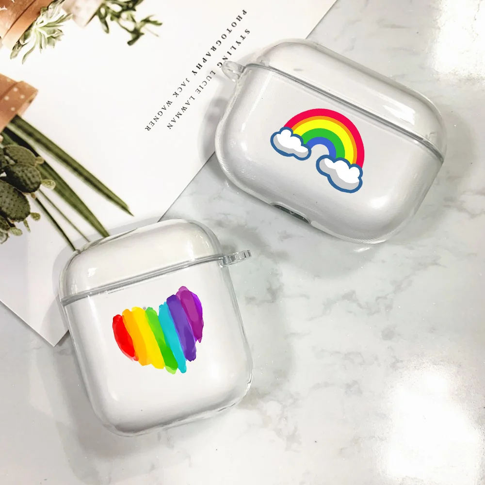 حافظة لجهاز Apple Airpods 1 2 Pro حافظة من السيليكون الناعم عليها قوس قزح لهواتف Airpods حافظة واقية للشحن