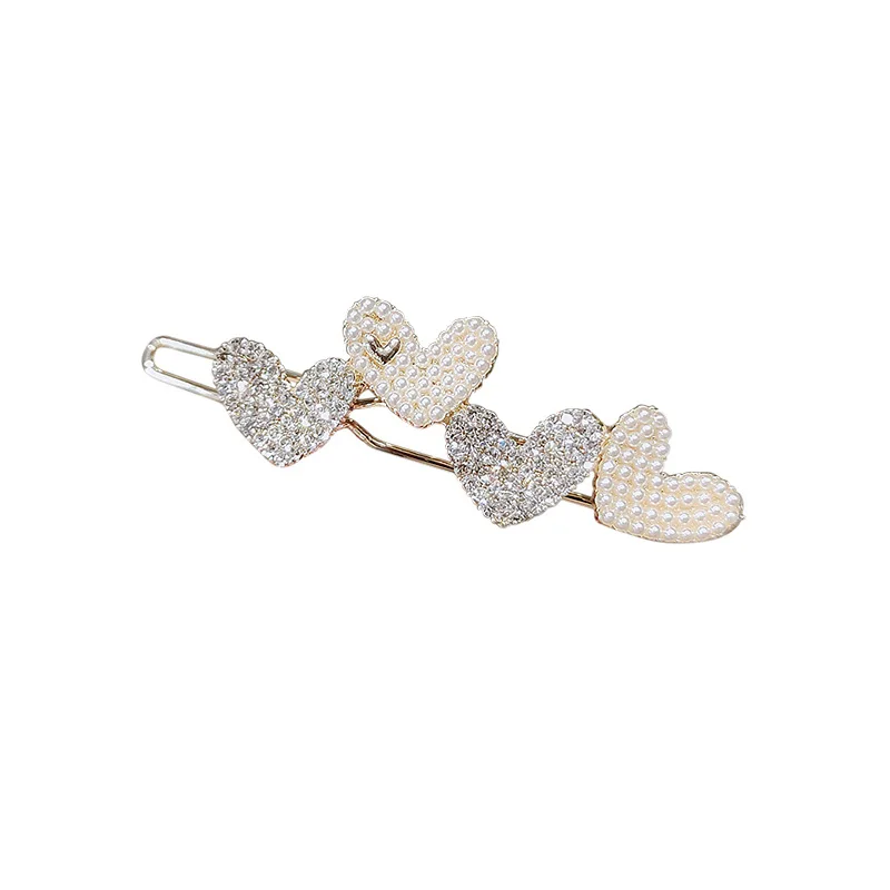 1Pc Fashion Crystal Rhinestones Hairpin Heart Love Shape Women Hair Clips Pearl Barrettes Hair Styling Accessories