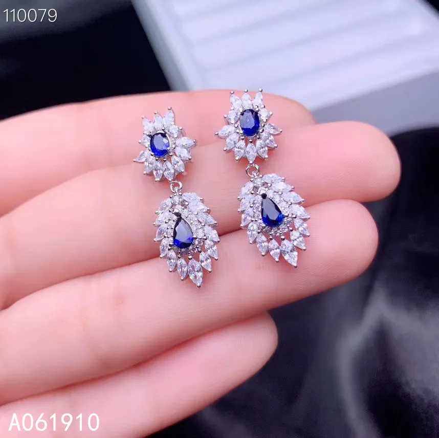 

KJJEAXCMY boutique jewelry 925 sterling silver inlaid Natural sapphire gemstone Women's earrings support detection popular