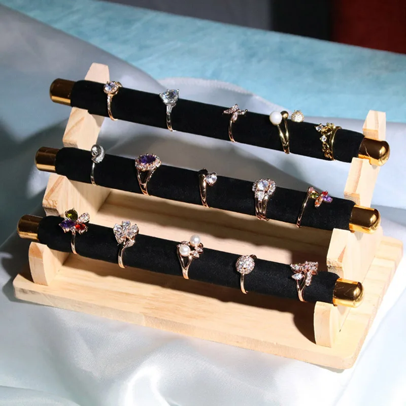 

New Wooden 3layers Rings Bracelets Necklace Storage Luxurious Handmade DIY Jewelry Display Stand Ring Makeup Organzier Wholesale