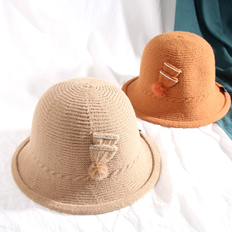 

H7508 Chic Bucket Hat Women Autumn Winter Solid Color Fisherman Cap Female Japanese Korean Casual Fashion Knitted Basin Hats