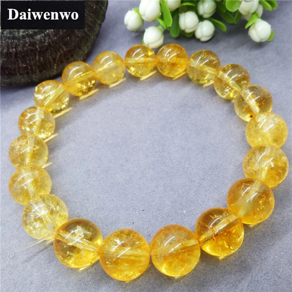 Natural Stone Crack Citrine Beads Bracelet Safronite Yellow Quartz Charm