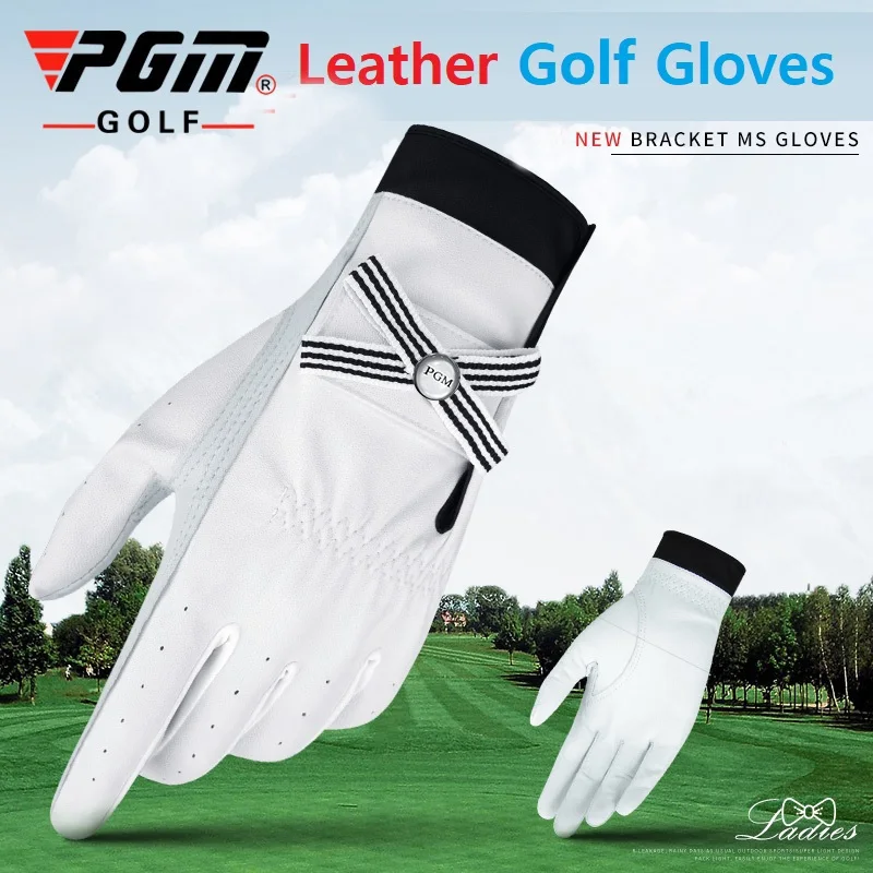 PGM Women Breathable Golf Gloves, Genuine Leather Sport Gloves, Anti-Slip Training Mittens, Sheep Skin Mark, Elegant, 1Pair