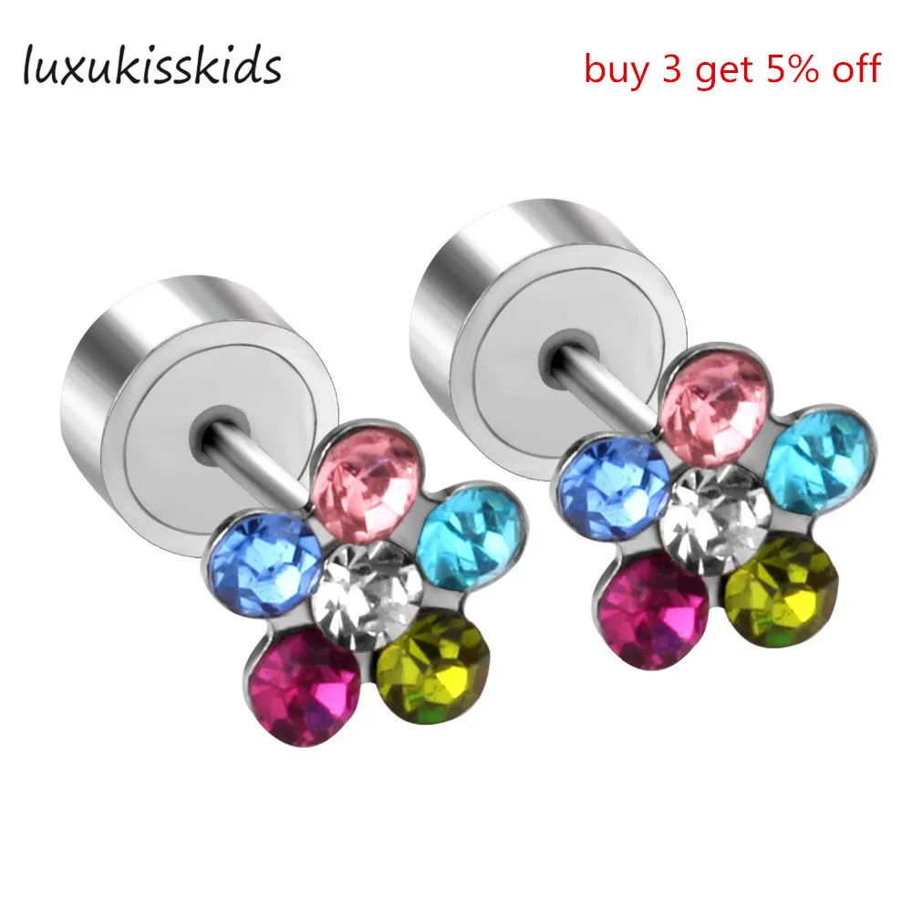 LUXUKISSKIDS Stainless Steel Cute Flower Colorful Zircon Earring Stud Earrings For Women Fashion Stainless Steel Jewelry