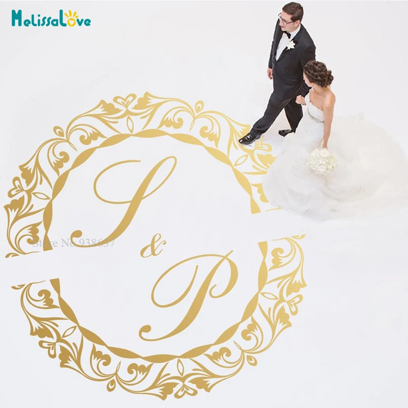 Wedding Dance Floor Decal Wedding Monogram Vinyl Floor Sticker Party Decor Custom Initial Wallpaper Removable BA862