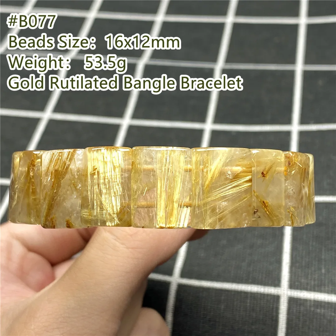 

Top Natural Gold Rutilated Quartz Bracelet Jewelry For Women Men Wealth Luck Crystal 16x12mm Beads Titanium Stone Stretch Bangle