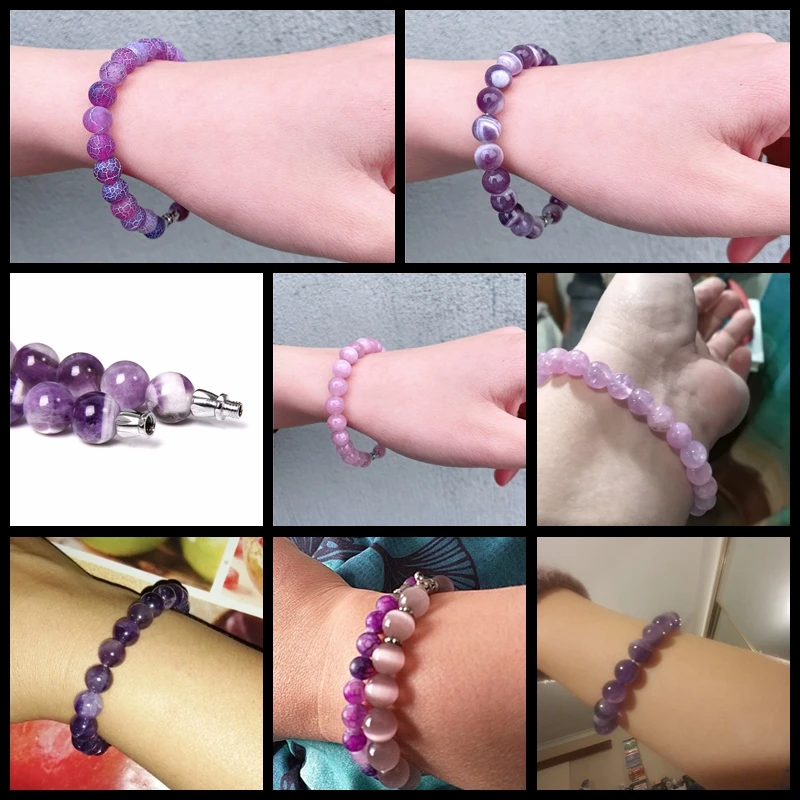 Wholesale Natural Women men clean purple amethysts quarzt crystal stone bracelet jewelry friendship yoga mala diy bracelets
