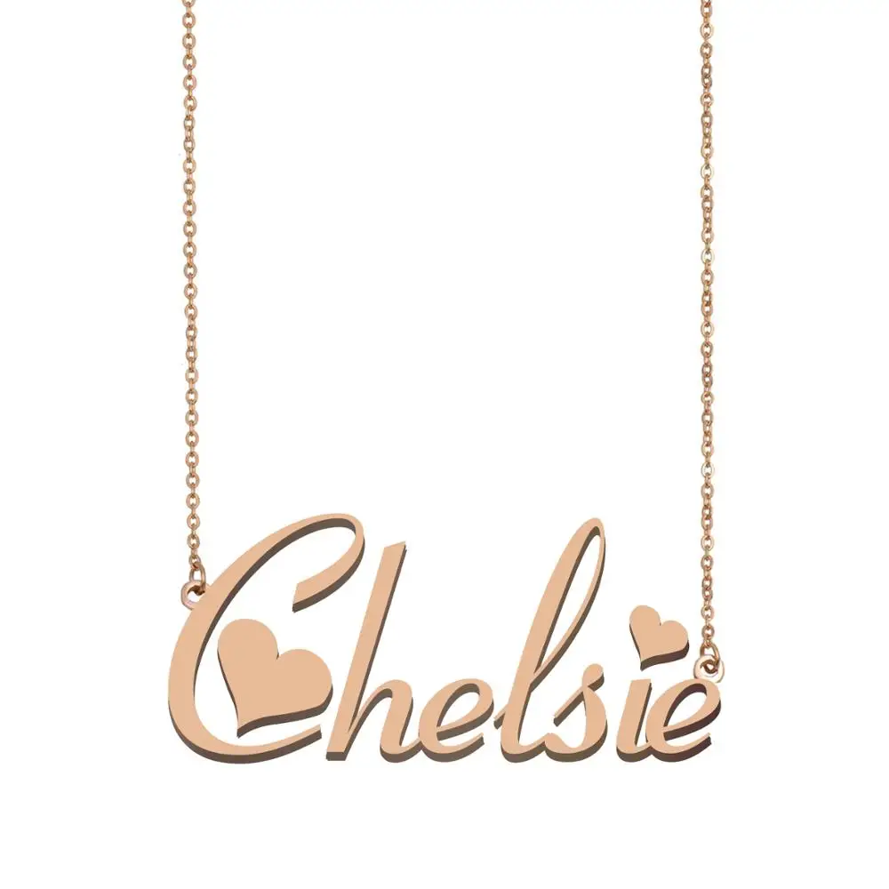 

Chelsie Name Necklace Custom Gold Stainless Steel Nameplate Pendant for Women Girls Birthday Wedding Christmas Jewelry Gift