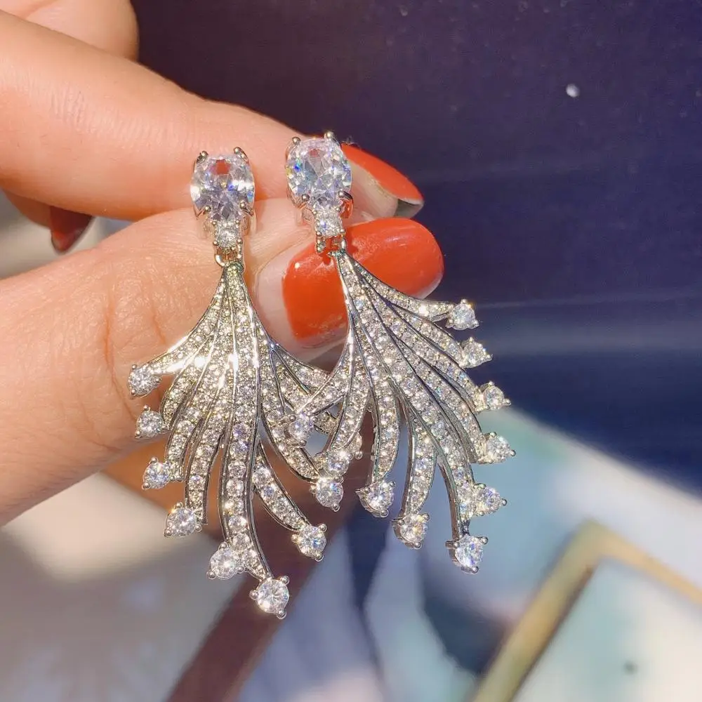 

HIBRIDE Luxury Wedding Drop Earring for Women Bridal Copper Zircon Shining Full Cubic Zircons Fashion Dangle Earring bijou E-669