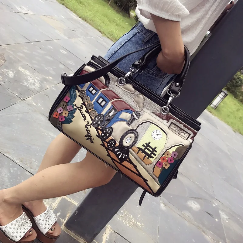 Printing Cartoon Women Shoulder Bag Fashion Purses and Handbags Train Pattern Designer Bag Casual Totes Messenger Bag Pu Leather