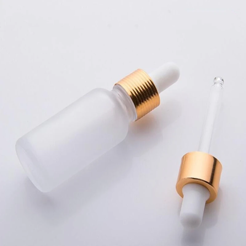 15ml frosted glass dropper bottle empty essential oil bottles serum with gold sliver black cap