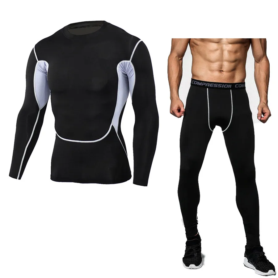 MMA Bodybuilding Tracksuit Quick Dry Fit Sport Suit Exercise Fitness Gym Training Running Compression Shirt Leggings Sportwear