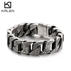 KALEN Punk 20mm Chunky Link Chain Bracelet Men Stainless Steel Myterious Symbol Charm Bike Chain Biker Armband Male Jewelry