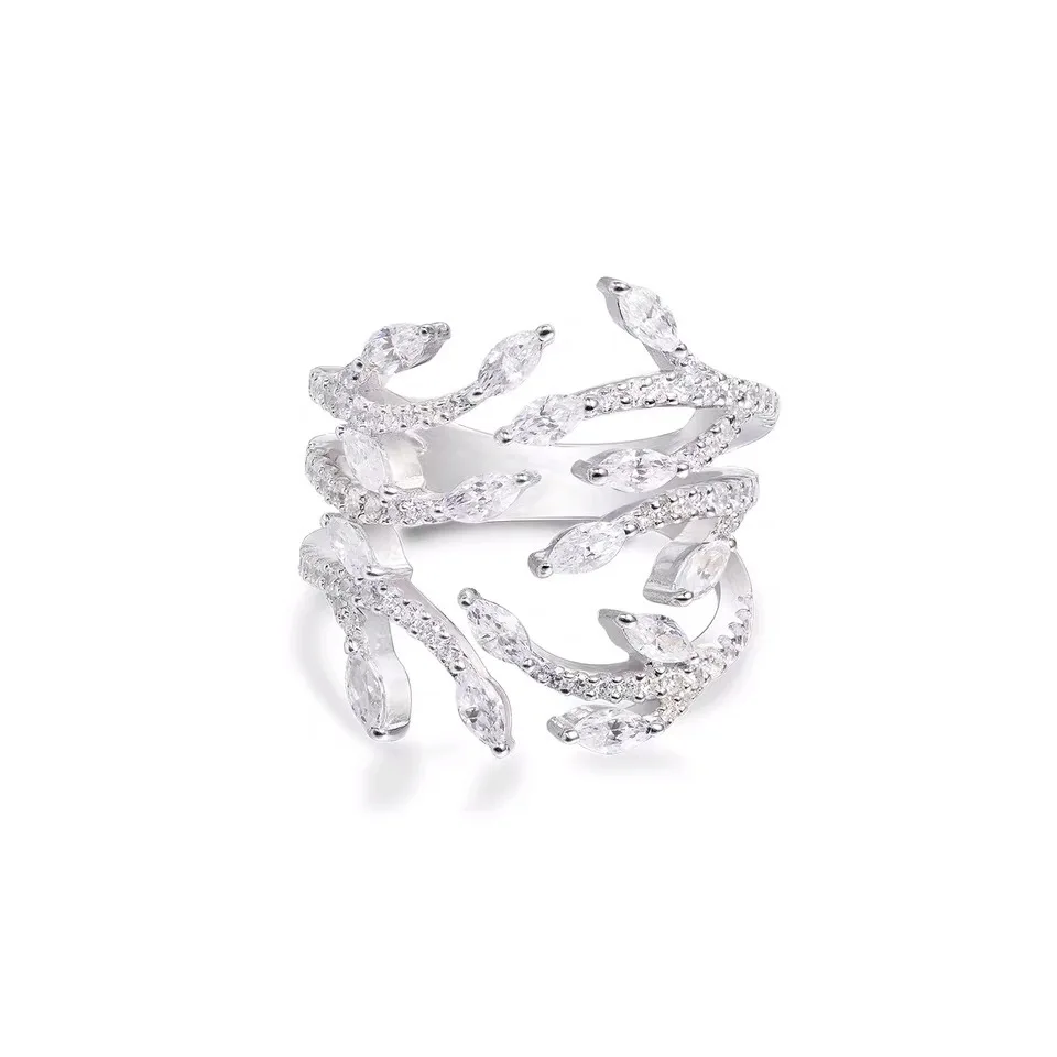 2pcs/lot crystal Personality Exaggerated Leaf Ring Europe and the United States luxury index ring