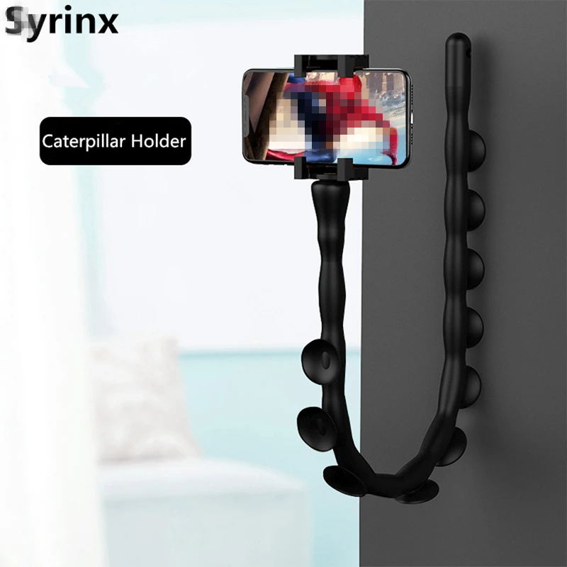 New Cute Caterpillar Lazy Bracket Mobile Phone Desktop Bicycle Car Holder Worm Flexible Suction Cup Stand Home Wall Live Support