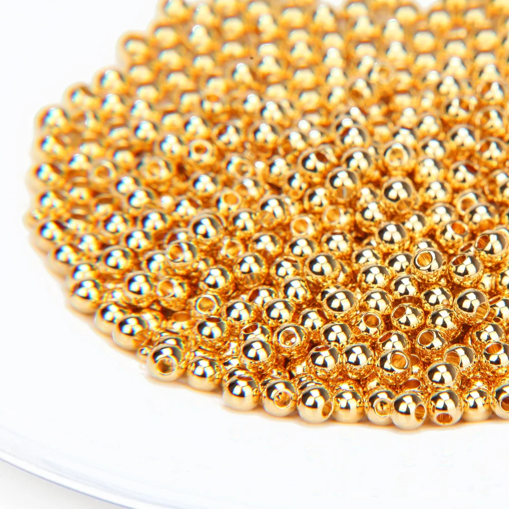 2/3/4/5mm 18K Real Gold Plated Round Ball Beads Spacer Beads Superior Quality for Jewelry Making Diy Brass Accessories Wholesale