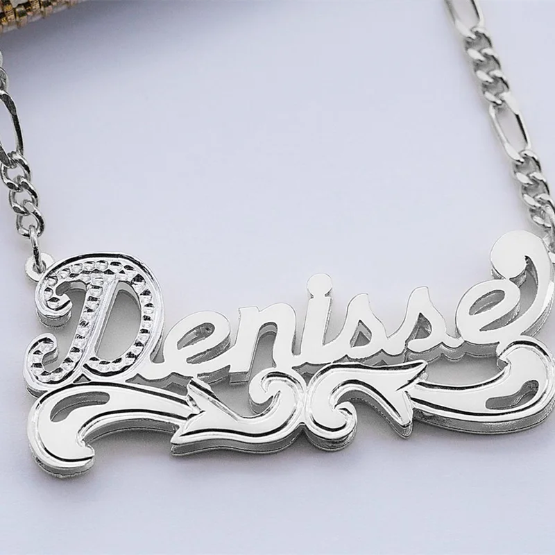 Customized Nameplate Necklace Double Name Plate Pendant Custom Letter With Figaro Chain Personalized Necklace For Women Jewelry