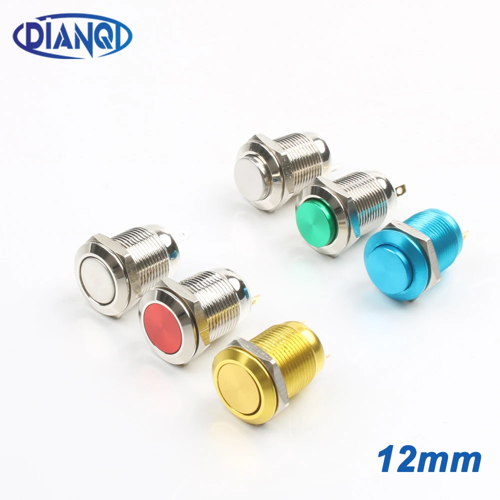 12mm Metal Push Button Switch Flat Round Waterproof Momentary Reset 1NO High Head Multiple Color Car Start Horn Speaker Bell