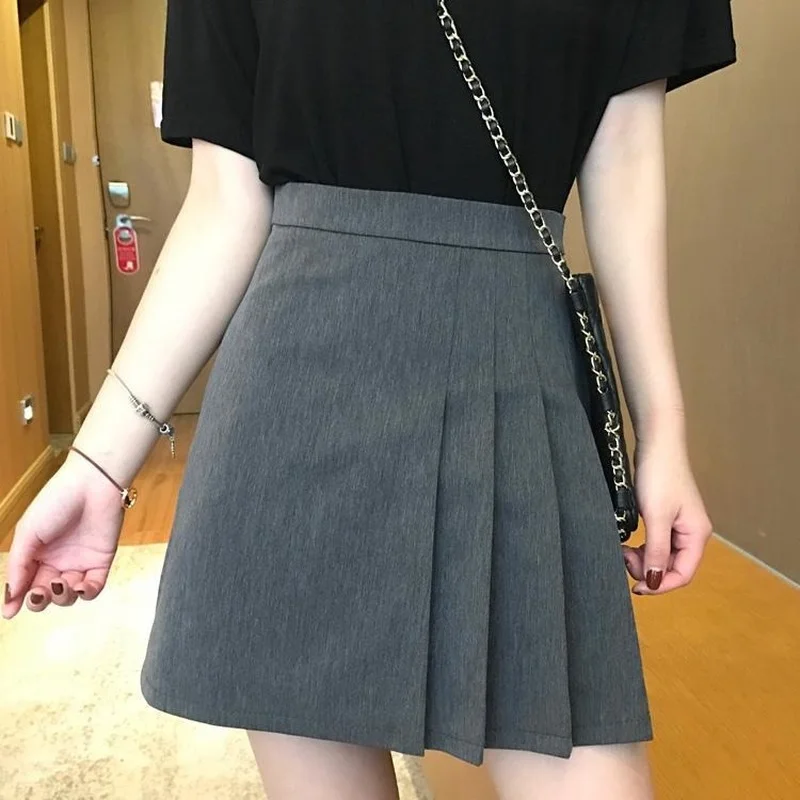 Skirts Women Chic Solid Pleated Asymmetrical Trendy Slim Empire Lovely Leisure Streetwear Japanese Style Sweet Simple All-match