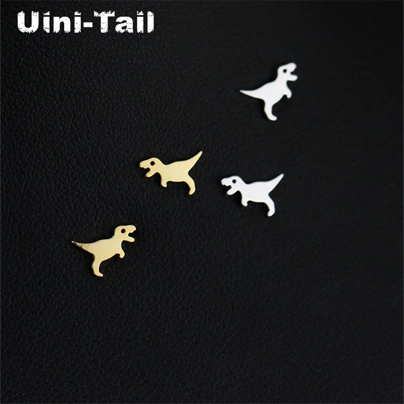 Uini-Tail 2024 new listing 925 Tibetan silver Jurassic small dinosaur earrings small fresh smooth dinosaur cute mini earrings