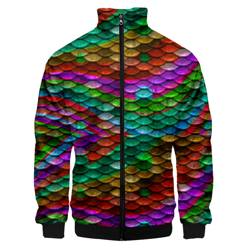 Colorful Fish Scales Wave Jacket Stand Collar Clothes Men 3D Hip Hop Clothes Personality Zipper Jacket Men Dropship Sportswear