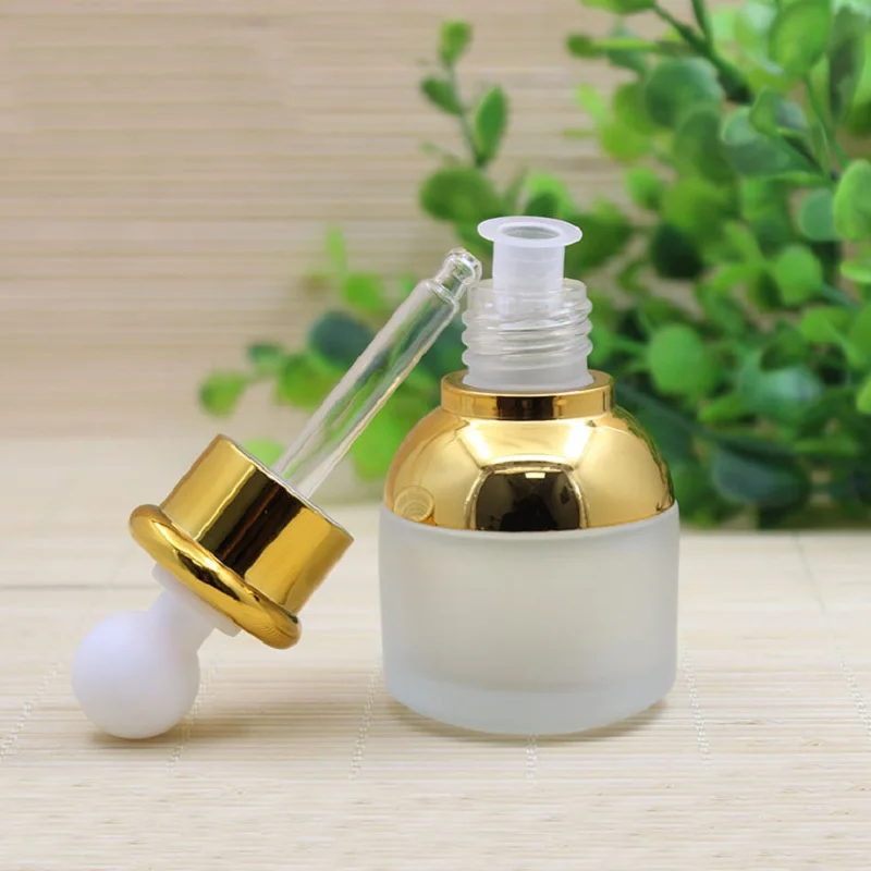 30ml frosted glass dropper bottle silver shoulder/collar white blulb for serum/essence/essential oil/liquid dropper bottle