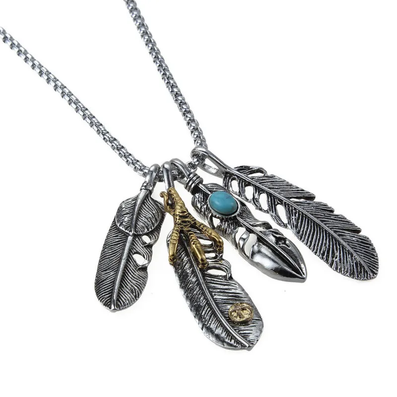 Cool Ancient Silver Indian Arrow Feather Necklace Eagle Claw Totem women necklace pendant  gothic  punk  men necklace