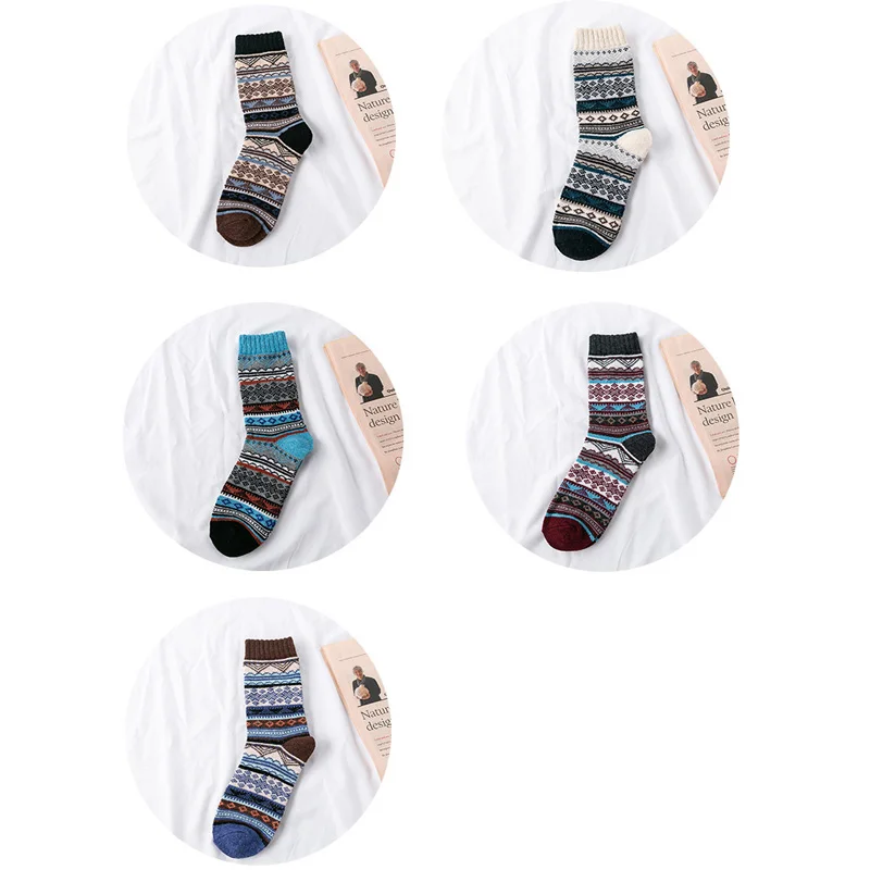 5 Pairs  Brand Men\'s Wool Socks Winter Thicken Sheep\'s Wool Socks Warm Men Retro Style Colorful Fashion Man Socks High Quality