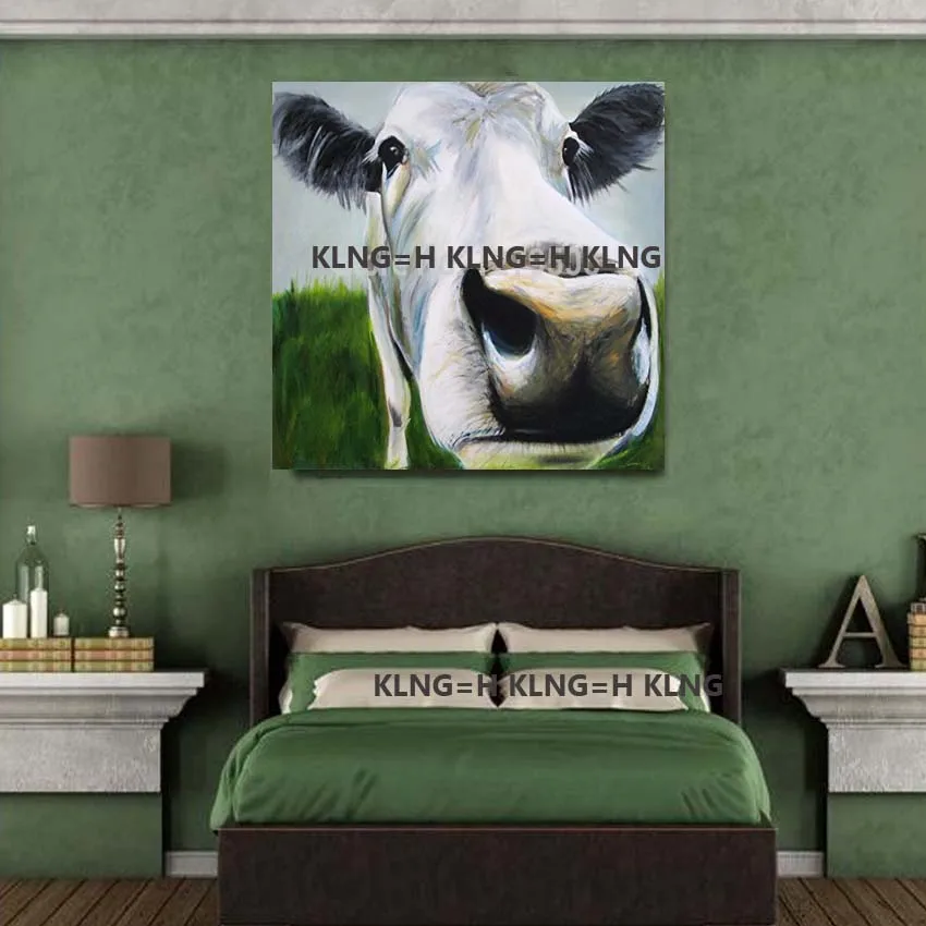 Canvas Painting Big Eyes Cute Silly Cow Wall Picture Canvas Hand Paint Chinese Wall Art Wall Pictures For Living Room Decor