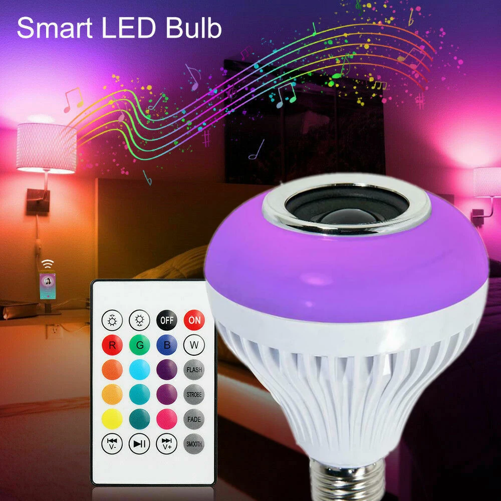 E27 Smart Light Bulb Speaker Bluetooth LED RGB Lamp Music Bulb 6500K White Color Changing Dimmable Waterproof Light home Decor