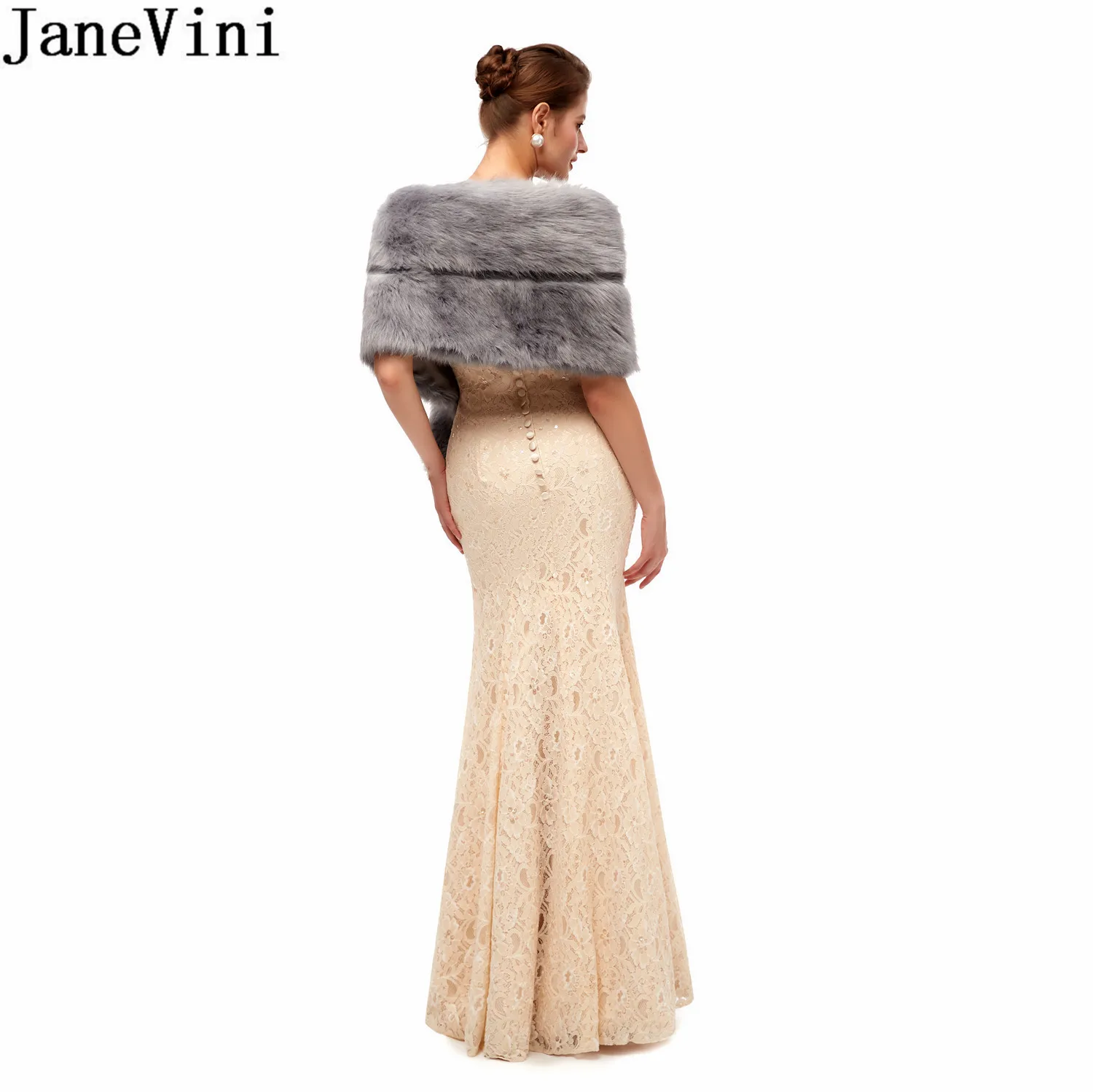 JaneVini elegante pelliccia grigia Bolero da sposa festa di nozze avvolgere stole in pelliccia sintetica giacca da donna sposa scialle da sposa cappe etole mariage