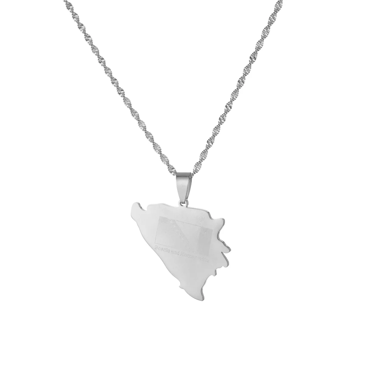 Trendy Silver Color Stainless Steel Bosnia & Herzegovina Map Pendants Necklace For Women Men Girls Fashion Jewelry Accessories