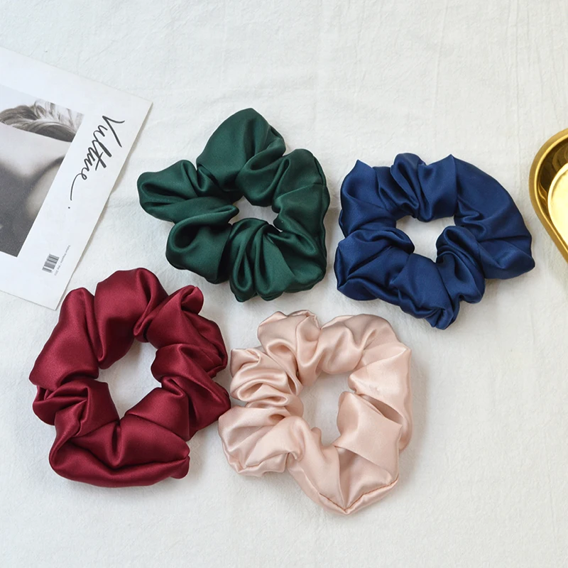 100% Pure Silk Hair Scrunchie Width 3.5cm Hair Ties Band Girls Ponytail Holder Luxurious Colors Sold by one pack of 3pcs