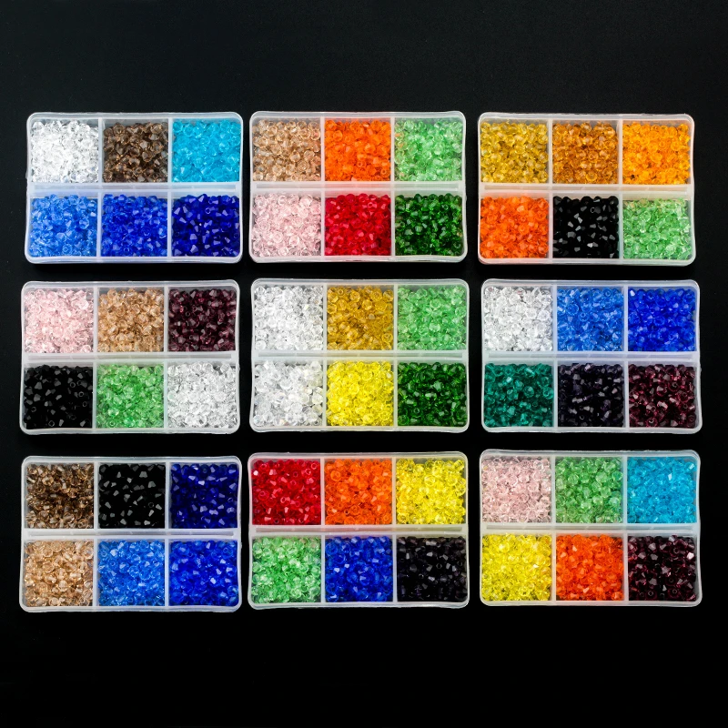 600pcs/Box 4mm Crystal Glass Colorful Beads With Hole Bicone DIY For Jewelry Making and Sewing Art Decorating