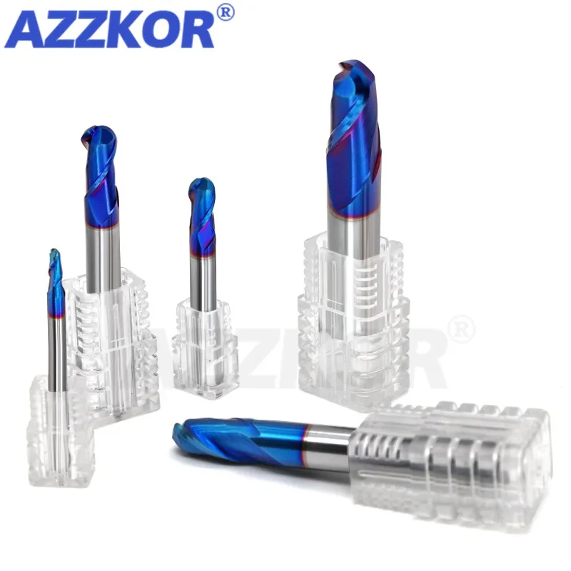 Freze kesicisi Alaşımlı Kaplama Tungsten Çelik Alet Cnc Işleme Hrc70 Top Burun Endmills AZZKOR En freze kesicisi Makinesi Freze