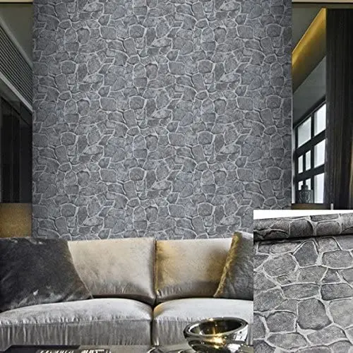 Dark Grey Stone Peel and Stick Removable Wallpaper Castle Tower Rustic Paper Fortress Stone Self Adhesive Wallpaper Removable