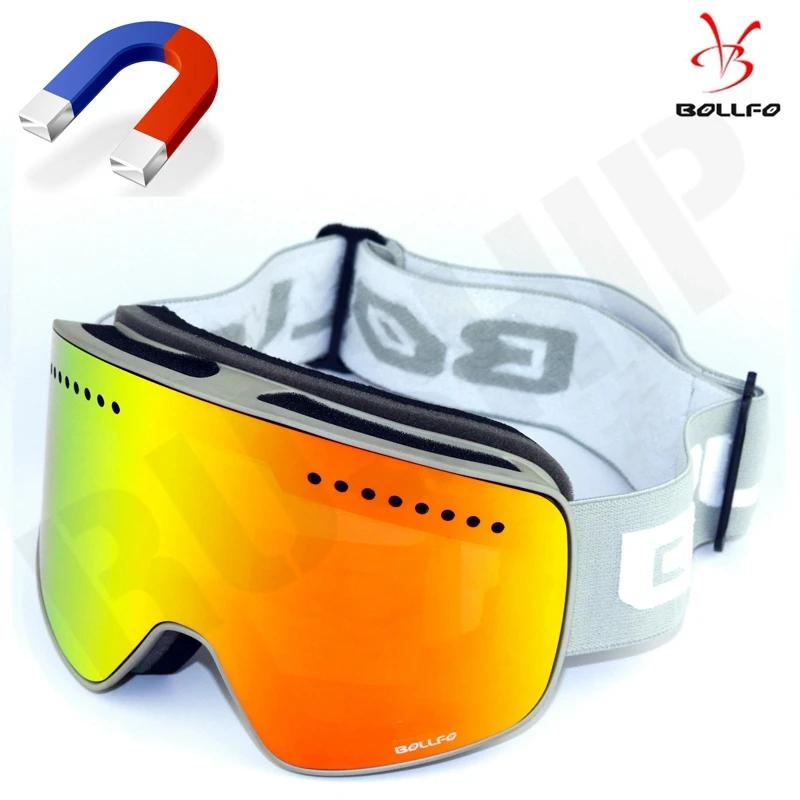 BOLLFO Men Women Snowmobile Spectacles Brand Magnetic Ski Glasses Double Lens Mountaineering Glasses UV400 Anti-Fog Ski Goggles