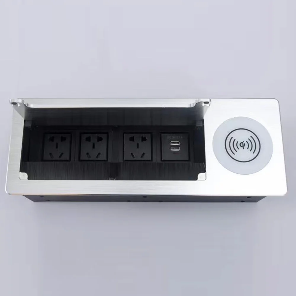 Multi function desktop socket / wireless Qi charging table socket brush type multimedia information box aluminum alloy