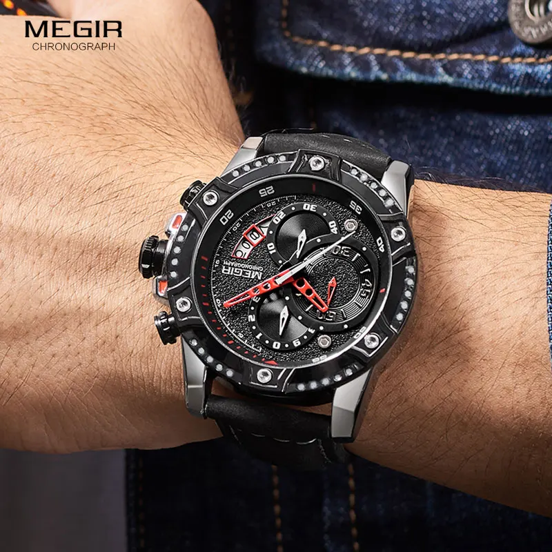 MEGIR Military Sport Watches Men Top Brand Silicone Strap Army Chronograph Watch Waterproof Wristwatch Man Mle Relogios Masculin