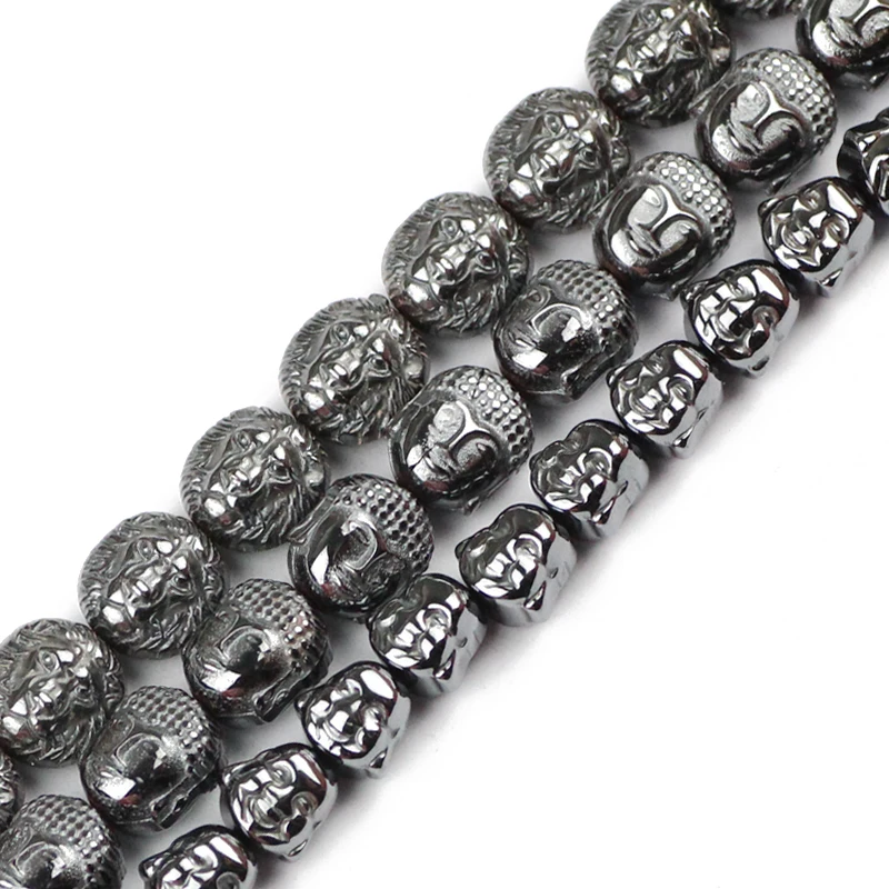 JHNBY Lion Buddha Maitreya Head Black Hematite Beads Natural Stone Loose Beads Jewelry Bracelet Making DIY Findings Accessories