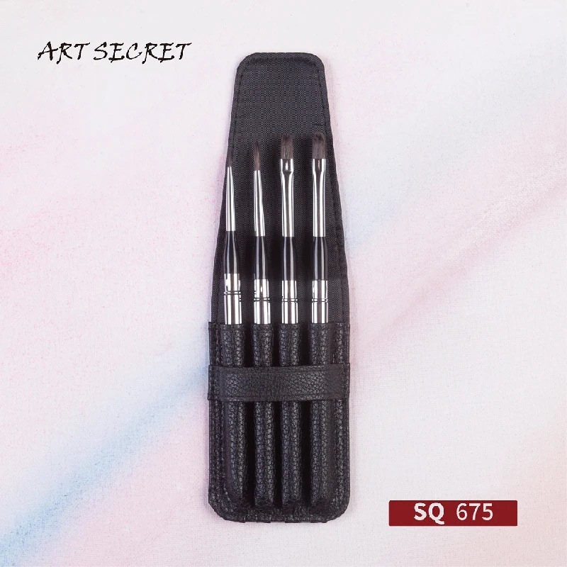 ArtSecret PBT-782 SQ675 SP-576 4/Set Watercolor Acrylic Paint Brushes With PU Pouch Aluminum Ferrule Cap Anti-Drop Hair