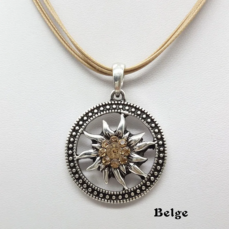 قلادة نسائية عتيقة ذات شكل دائري منحوتة من Edelweiss قلادة بحبل من حجر الراين التقليدي مجوهرات للبيع بالجملة #4