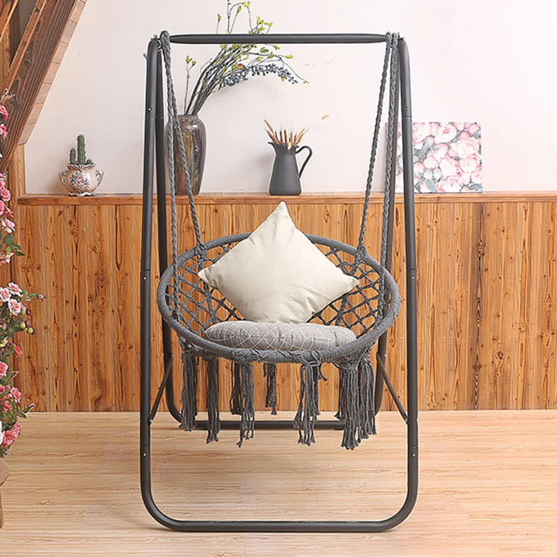 Cotton Rope Hanging Chair For Adults And Children Round Household Swing Hammock Nordic Style Indoor Hanging Chair With Stand